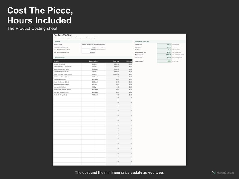 COGS Calculator - Handmade Product Cost and Pricing Spreadsheet for Makers, Excel and Google Sheets, Instant Digital Download image 3