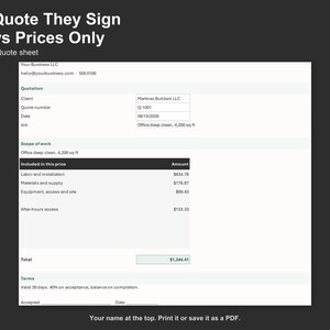 Cleaning Quote Calculator - Cleaning Business Estimate Spreadsheet for Contractors, Excel and Google Sheets, Instant Digital Download bild 4
