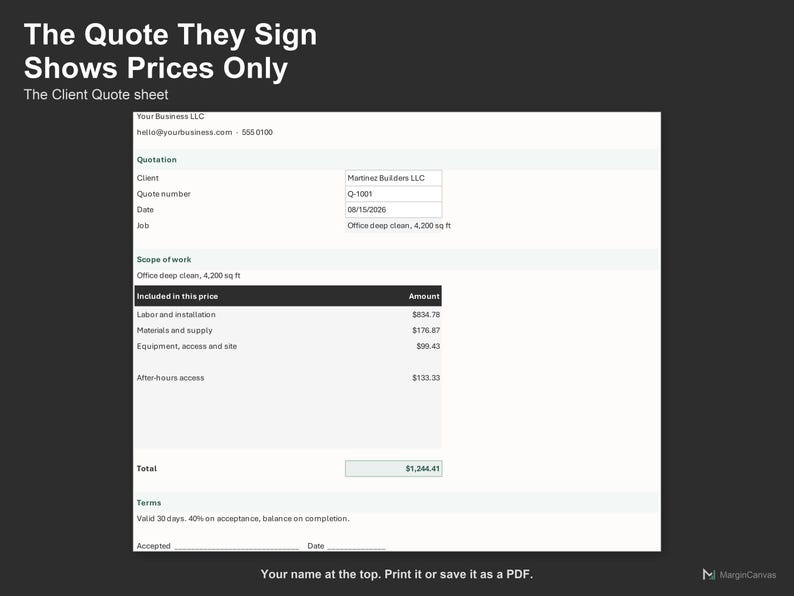 Cleaning Quote Calculator - Cleaning Business Estimate Spreadsheet for Contractors, Excel and Google Sheets, Instant Digital Download bild 4