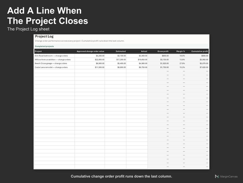 Change Order Tracker Spreadsheet - Construction Change Order Log, Excel and Google Sheets, Instant Digital Download Bild 4