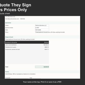 Moving Company Quote Calculator - Moving Estimate Spreadsheet for Movers, Excel and Google Sheets, Instant Digital Download afbeelding 4