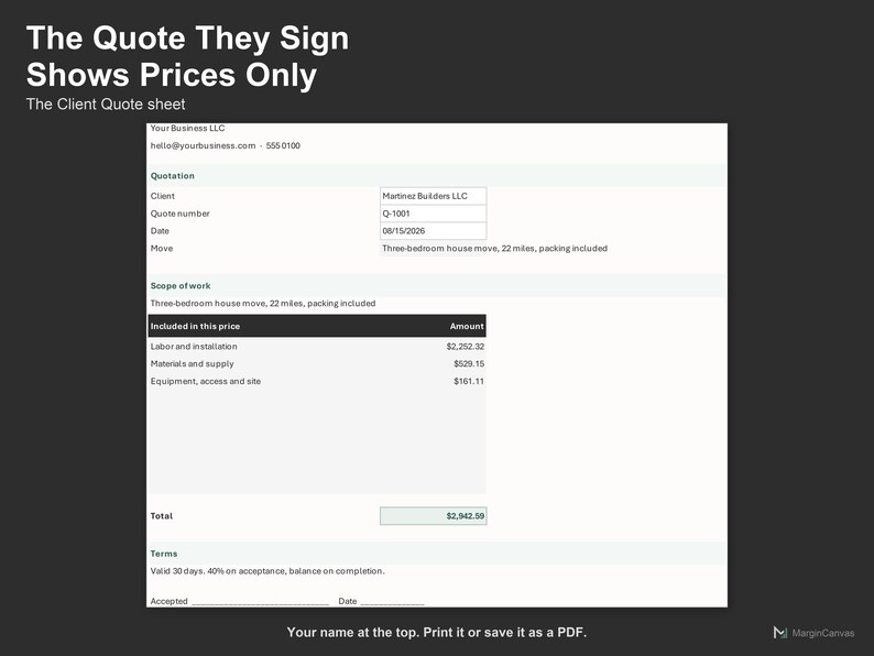 Moving Company Quote Calculator - Moving Estimate Spreadsheet for Movers, Excel and Google Sheets, Instant Digital Download afbeelding 4