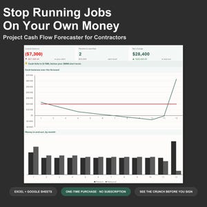 Construction Cash Flow Spreadsheet - Project Cash Flow Forecast for Contractors, Excel and Google Sheets, Instant Digital Download image 1