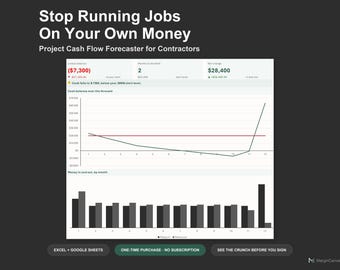 Construction Cash Flow Spreadsheet - Project Cash Flow Forecast for Contractors, Excel and Google Sheets, Instant Digital Download