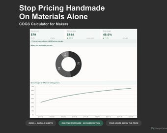 COGS Calculator - Handmade Product Cost and Pricing Spreadsheet for Makers, Excel and Google Sheets, Instant Digital Download