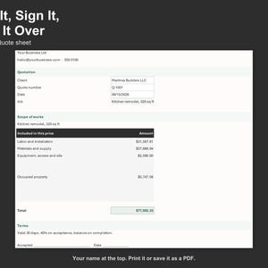 Construction Bid Estimator Spreadsheet - Contractor Quote and Margin Calculator, Excel and Google Sheets, Instant Digital Download image 4