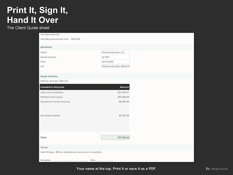 Construction Bid Estimator Spreadsheet - Contractor Quote and Margin Calculator, Excel and Google Sheets, Instant Digital Download image 4