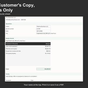 Flooring Quote Calculator - Flooring Installation Estimate Spreadsheet for Contractors, Excel and Google Sheets, Instant Digital Download imagen 4