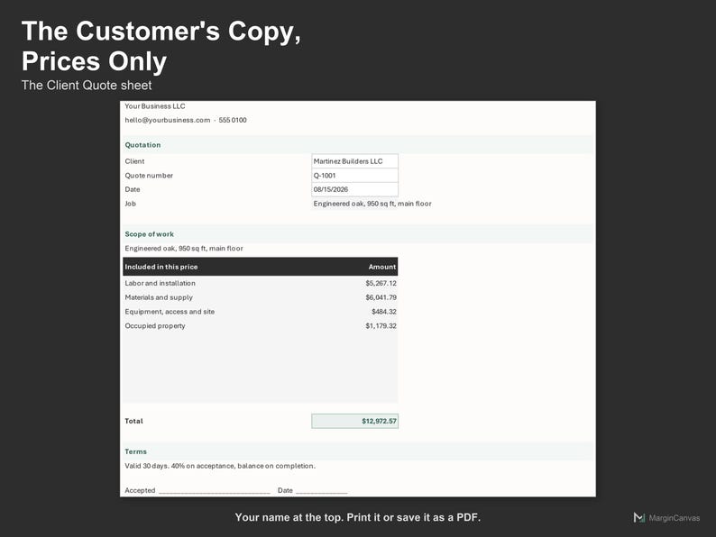 Flooring Quote Calculator - Flooring Installation Estimate Spreadsheet for Contractors, Excel and Google Sheets, Instant Digital Download imagen 4