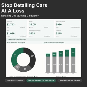 Auto Detailing Pricing Calculator - Detailing Business Quote Spreadsheet, Excel and Google Sheets, Instant Digital Download image 1