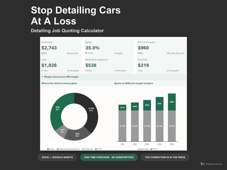 Auto Detailing Pricing Calculator - Detailing Business Quote Spreadsheet, Excel and Google Sheets, Instant Digital Download image 1