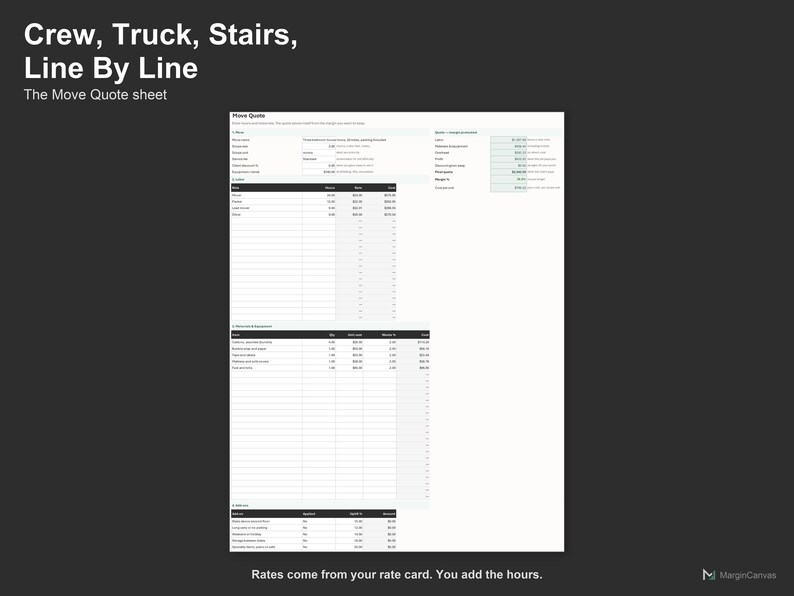 Moving Company Quote Calculator - Moving Estimate Spreadsheet for Movers, Excel and Google Sheets, Instant Digital Download afbeelding 3