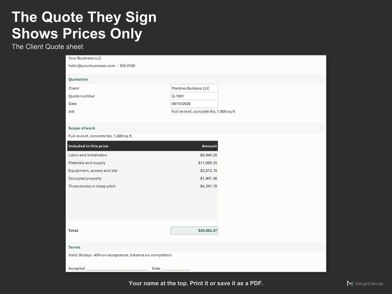 Roofing Quote Calculator - Roofing Estimate Spreadsheet for Contractors, Excel and Google Sheets, Instant Digital Download 画像 4