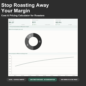 Coffee Roastery Pricing Calculator - Coffee Cost and Margin Spreadsheet for Roasters, Excel and Google Sheets, Instant Digital Download 画像 1