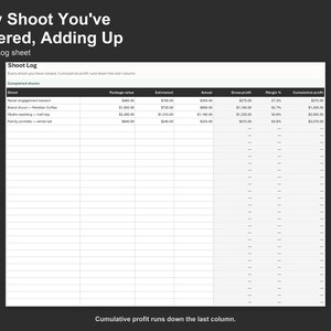 Photography Shoot Profitability Spreadsheet - Job Costing Tracker for Photographers, Excel and Google Sheets, Instant Digital Download bild 4