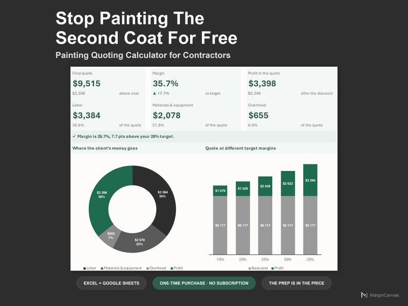 Painting Quote Calculator - Painting Estimate Spreadsheet for Contractors, Excel and Google Sheets, Instant Digital Download image 1