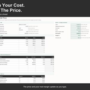Contractor Markup and Margin Calculator - Job Pricing Spreadsheet for Trades, Excel and Google Sheets, Instant Digital Download image 3