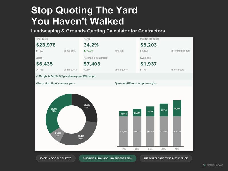 Landscaping Quote Calculator - Landscaping Estimate Spreadsheet for Contractors, Excel and Google Sheets, Instant Digital Download image 1