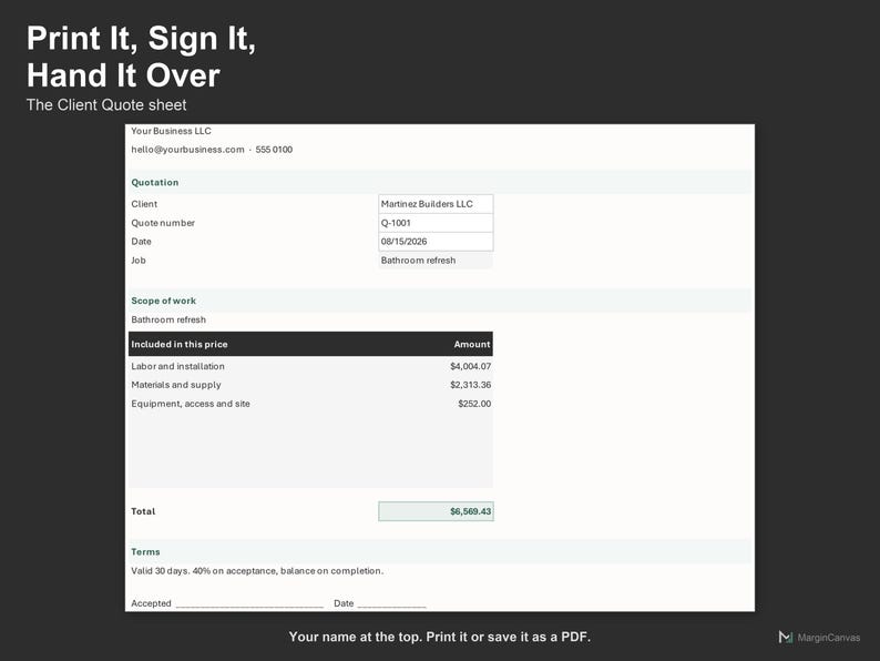 Contractor Markup and Margin Calculator - Job Pricing Spreadsheet for Trades, Excel and Google Sheets, Instant Digital Download image 4