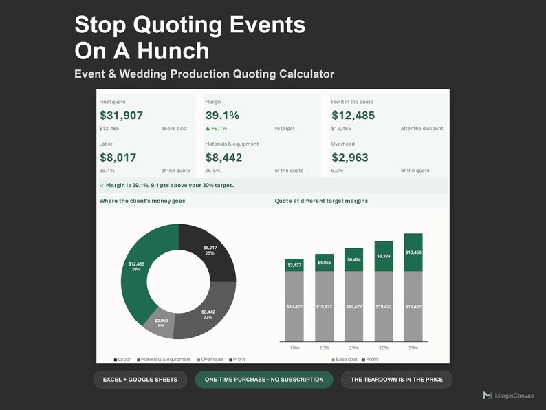 Event Quote Calculator - Wedding and Event Planner Pricing Spreadsheet, Excel and Google Sheets, Instant Digital Download image 1