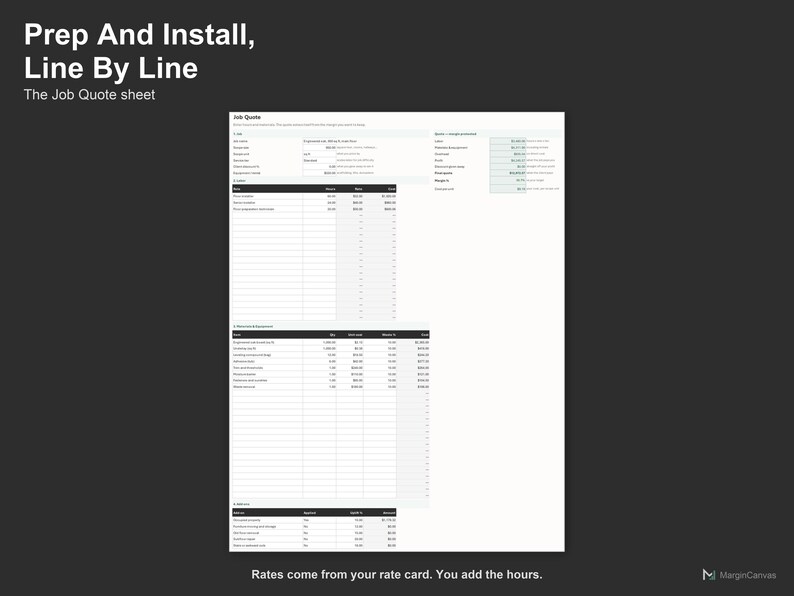 Flooring Quote Calculator - Flooring Installation Estimate Spreadsheet for Contractors, Excel and Google Sheets, Instant Digital Download imagen 3