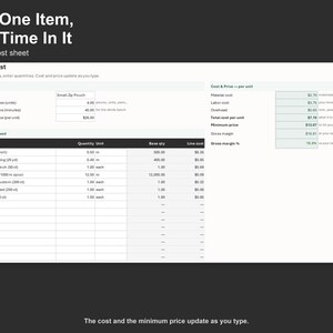 Cost Per Item Calculator - Simple Product Cost and Pricing Spreadsheet for Makers, Excel and Google Sheets, Instant Digital Download image 3