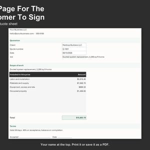HVAC Quote Calculator - HVAC Estimate Spreadsheet for Contractors and Technicians, Excel and Google Sheets, Instant Digital Download imagen 4
