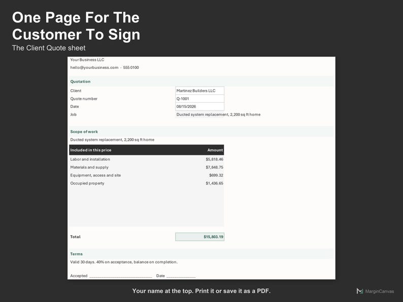 HVAC Quote Calculator - HVAC Estimate Spreadsheet for Contractors and Technicians, Excel and Google Sheets, Instant Digital Download imagen 4
