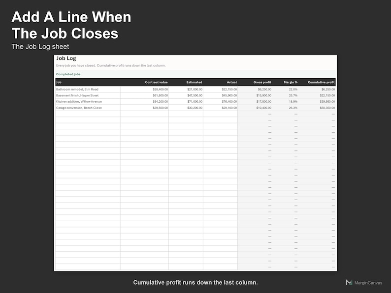 Construction Job Costing Spreadsheet - Job Cost and Profit Tracker, Excel and Google Sheets, Instant Digital Download Bild 4