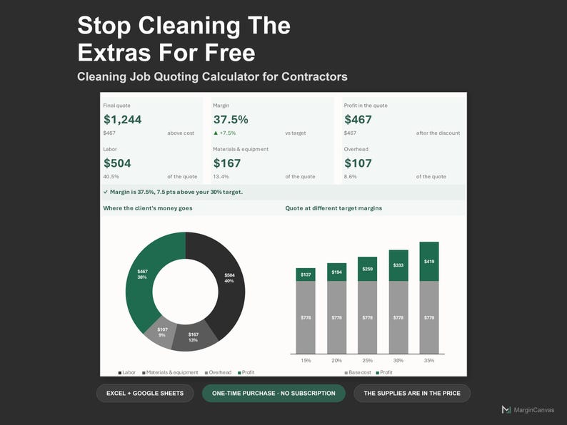 Cleaning Quote Calculator - Cleaning Business Estimate Spreadsheet for Contractors, Excel and Google Sheets, Instant Digital Download bild 1