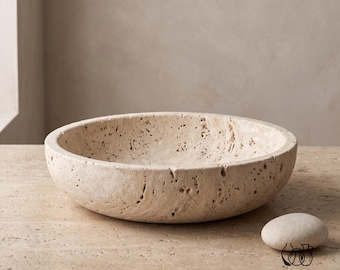 Travertine Stone Tray, Round Natural Stone Catchall Bowl, Minimalist Fruit Dish, Modern Coffee Table Decor, Luxury Vanity Organizer