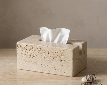 Travertin-Taschentuchbox-Überzug, minimalistischer Serviettenhalter aus Stein, handgefertigte Badezimmerdekoration aus Naturstein, modernes japanisches Wohnaccessoire