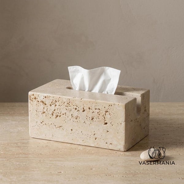 Travertine Tissue Box Cover, Minimalist Stone Napkin Holder, Handmade Natural Stone Bathroom Decor, Modern Japandi Home Accent