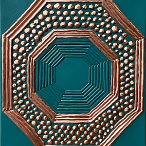 Copper Geometric Octagon Print, Teal Metallic Bronze Modern Wall Art (Digital Download)