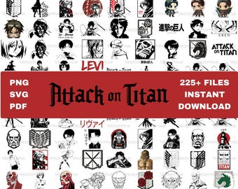 75 Designs Attack on Titan SVG PNG PDF Bundle | Eren Mikasa Levi Vector Art | Anime Cricut Files & Sublimation Designs