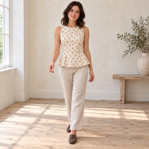 Sleeveless Peplum Top Sewing Pattern PDF, Adeline Floral Blouse, Curved Panel Bodice, XS to 5XL, A0 A4 US Letter