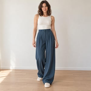Schnittmuster für eine Hose mit Bundfalten und weitem Bein | Tamsin, Reißverschluss, Knopfleiste am Bund und Gürtelschlaufen | XS-XXXL