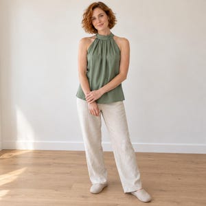 Halter Top Sewing Pattern | Sylvie Pleated-Collar Keyhole Blouse, XS-XXXL | Layered A4/US Letter and A0