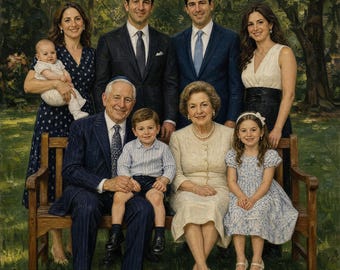 Portrait à l'huile personnalisé d'après photo, toile peinte à la main représentant une famille, cadeau personnalisé pour la famille, cadeau personnalisé pour les grands-parents