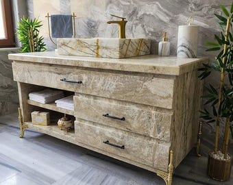 Calacatta Gold Marble Vessel Sink Handcrafted Natural Stone Bathroom Basin