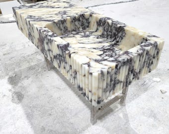 Calacatta Viola Marble Floating Vanity Sink Fluted Natural Stone Bathroom Basin