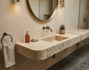Travertine Marble Sink Natural Stone Floating Vanity Basin Handmade