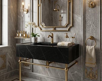 Nero Marquina Marble Vessel Sink Handmade Black Stone Bathroom Vanity Sink