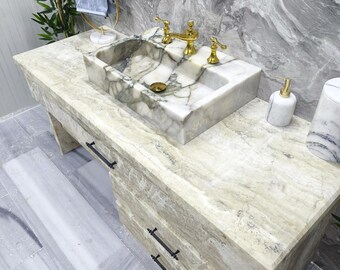 Calacatta Monet Marble Vessel Sink Natural Stone Bathroom Vanity Basin
