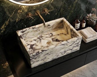 Calacatta Viola Marble Farmhouse Sink Handmade Stone Apron Front Kitchen Sink