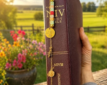 Handmade Gold Bible Charm Chain – BELIEVE Faith Beads, Christian Jewelry Accessory