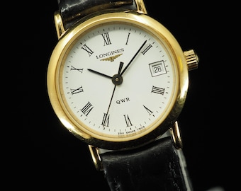 US Duty Paid Vintage Longines QWR  L4.138.2 Gold Roman Date Quartz 23mm Womens Watch JAPAN