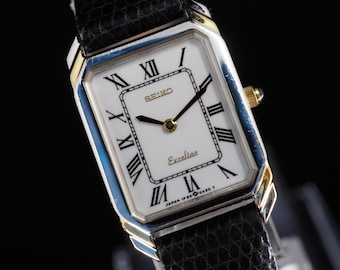 US Duty Paid Vintage 1988 Near MINT Seiko Exceline 1F20-5D80 Roman Tank Quartz 18mm Womens Watch JAPAN