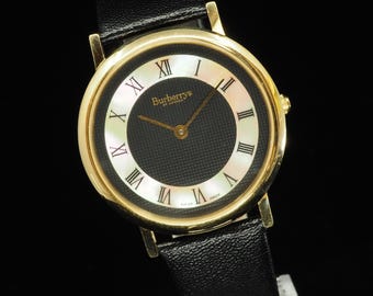 US Duty Paid Vintage N MINT Burberrys 6000G Gold Roman Two Tone Quartz 33mm Mens Watch JAPAN