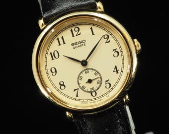 US Duty Paid Vintage N MINT Seiko 2638-0030 Gold Small Seconds Quartz 24mm Womens Watch JAPAN